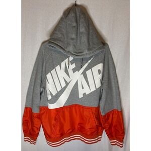 Nike Air Colorblock Pullover Hoodie Sweatshirt Mens XL Gray Orange Swoosh